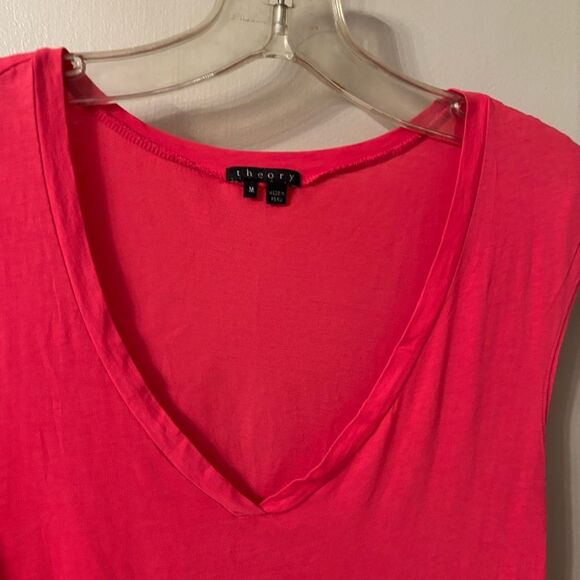 THEORY SIZE MEDIUM WATERMELON PINK SLEEVELESS V NECK TEE CAP SLEEVE - Picture 3 of 6